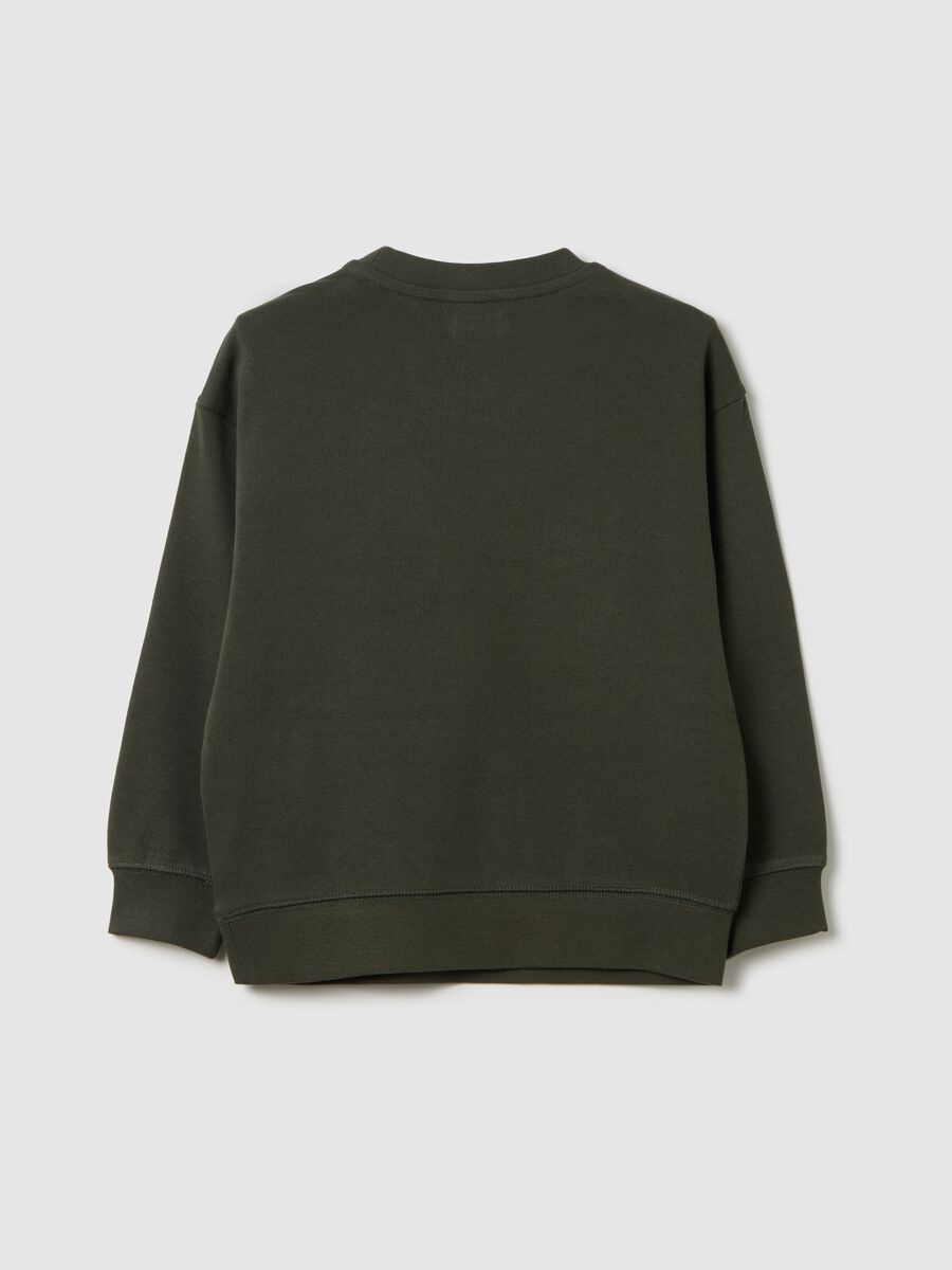 Green sweatshirt in French terry with pocket and patch_1