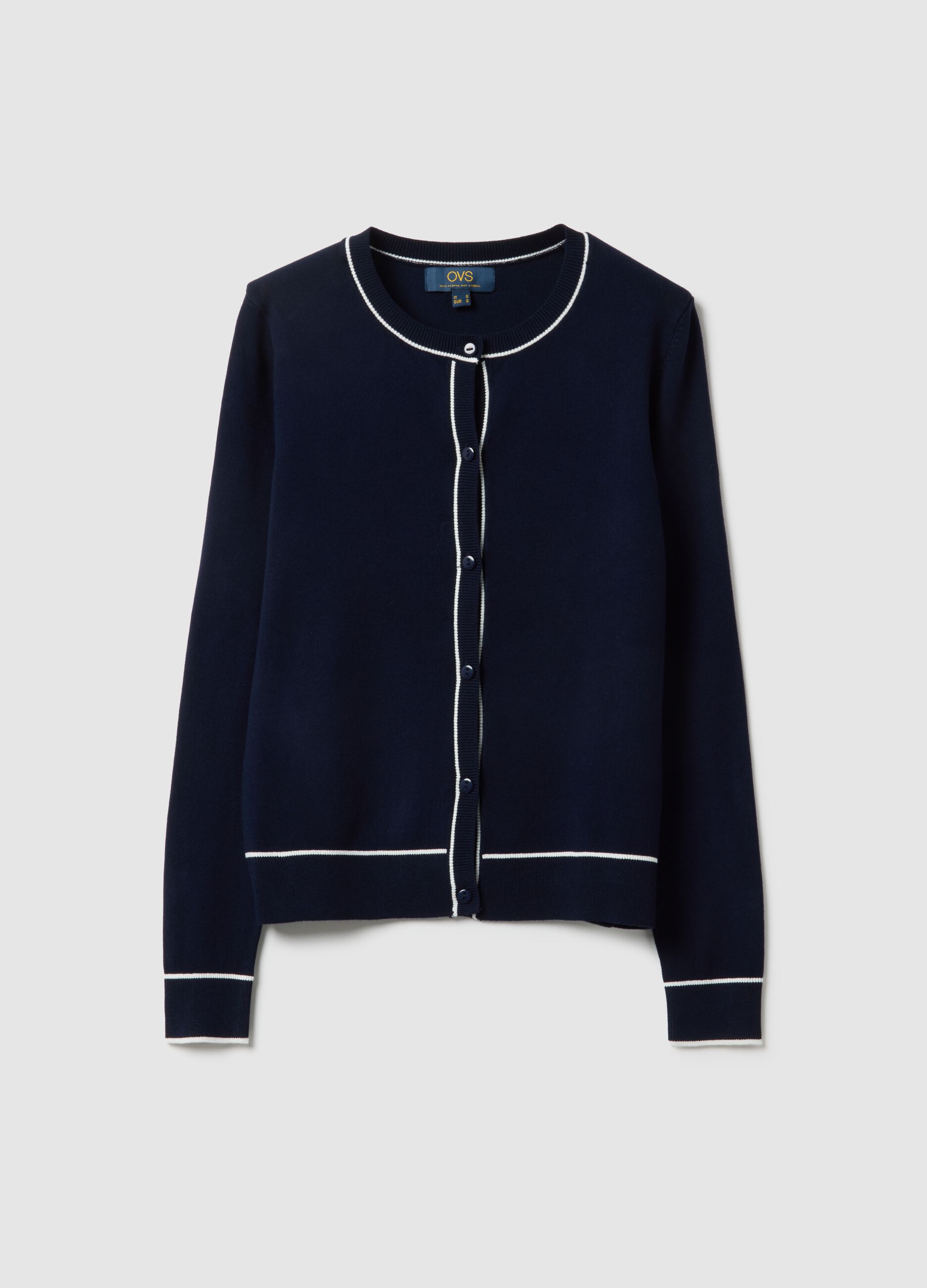 Regular fit blue viscose blend cardigan with buttons