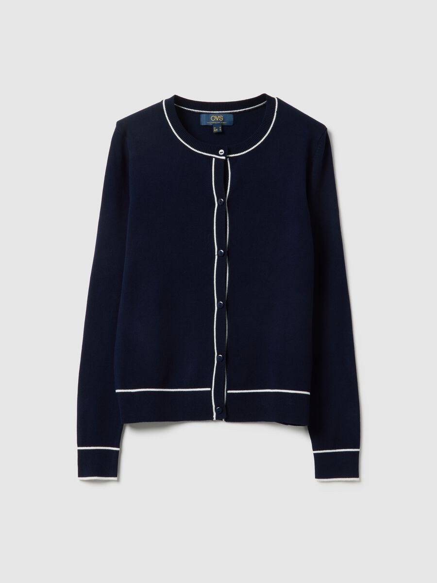 Regular fit blue viscose blend cardigan with buttons_0