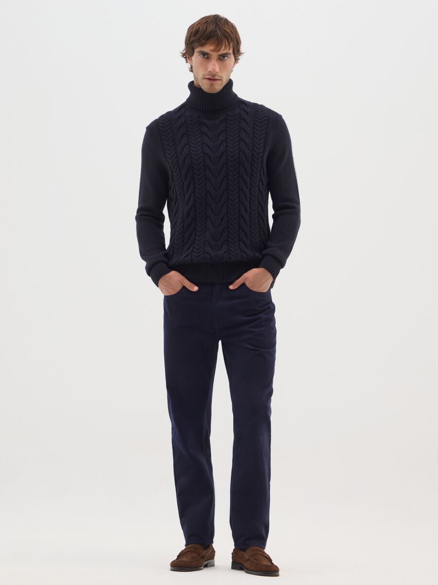 Blue turtleneck regular fit with jacquard pattern_1