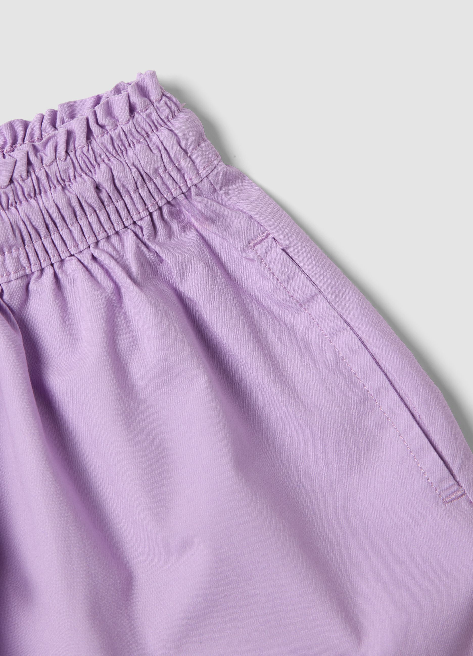 Purple pure cotton shorts with elasticated waist
