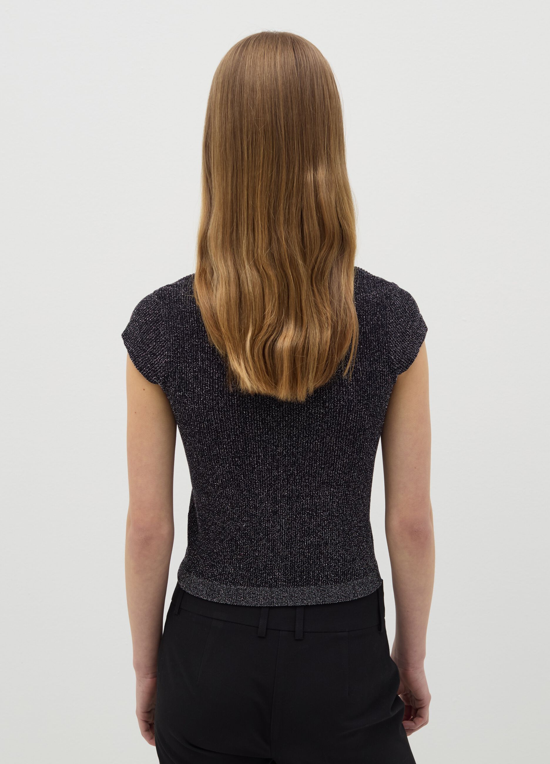 Lurex T-shirt with square neck