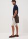 Beige linen-cotton blend five-pocket Bermuda shorts_0