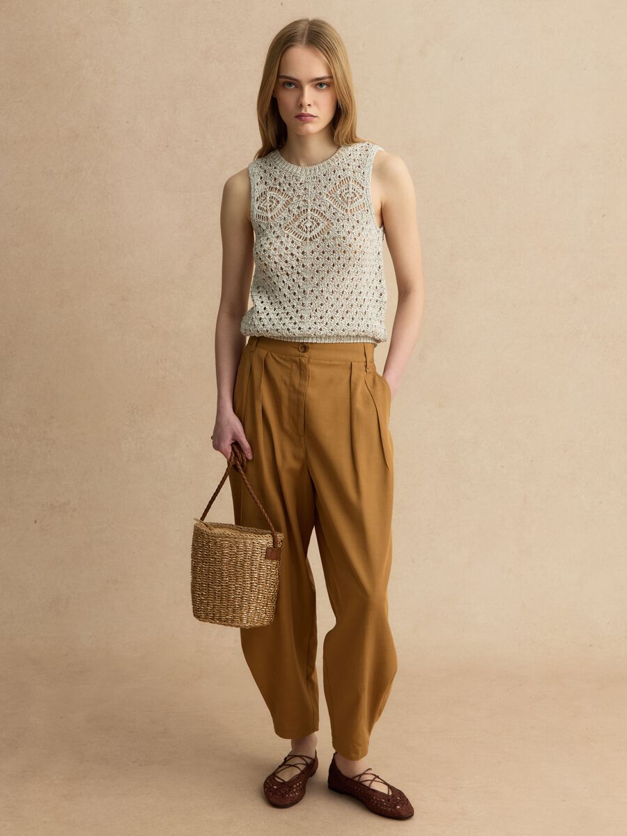 Pantaloni in misto lyocell e cotone marroni slouchy fit_0