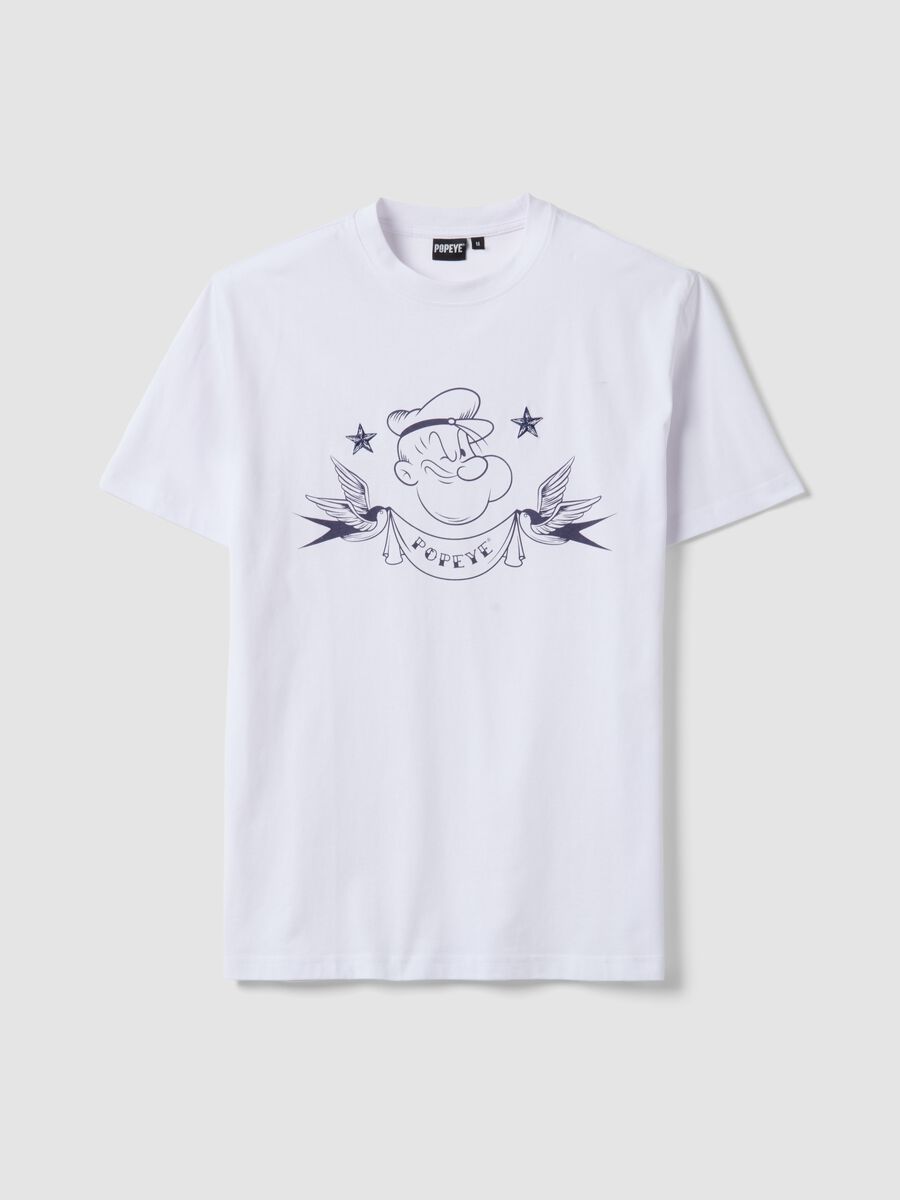 White regular fit pure cotton T-shirt with Popeye print_4