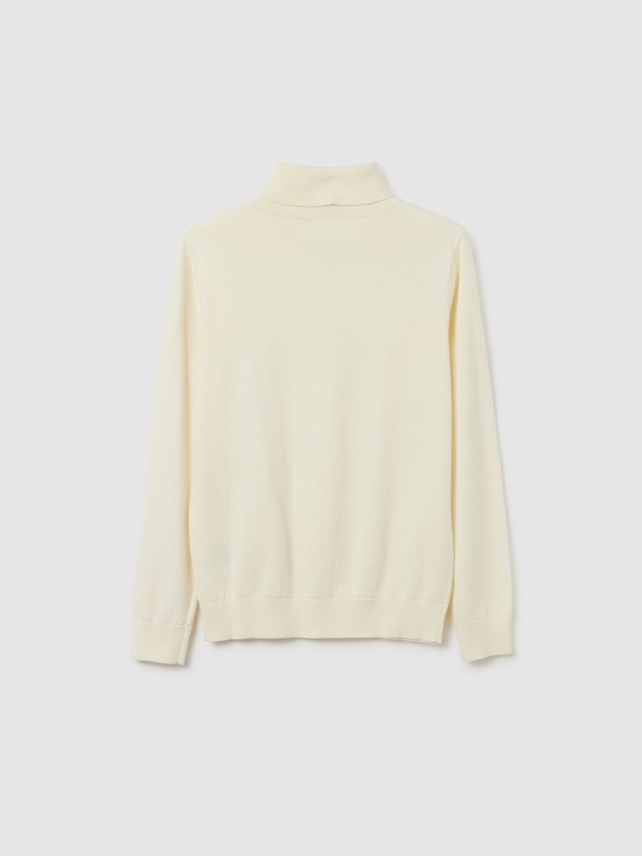 Boys' Regular Fit White Turtleneck Sweater in Pure Cotton_1