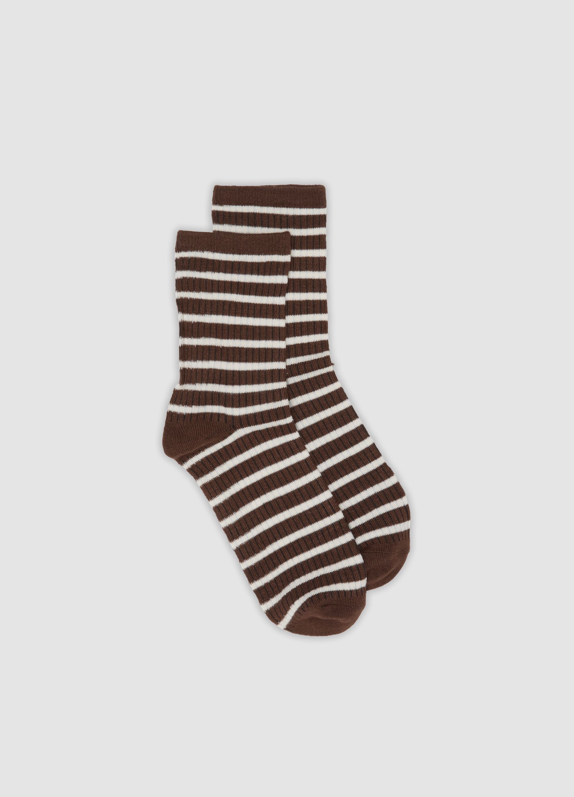 Brown striped stretch-fabric socks