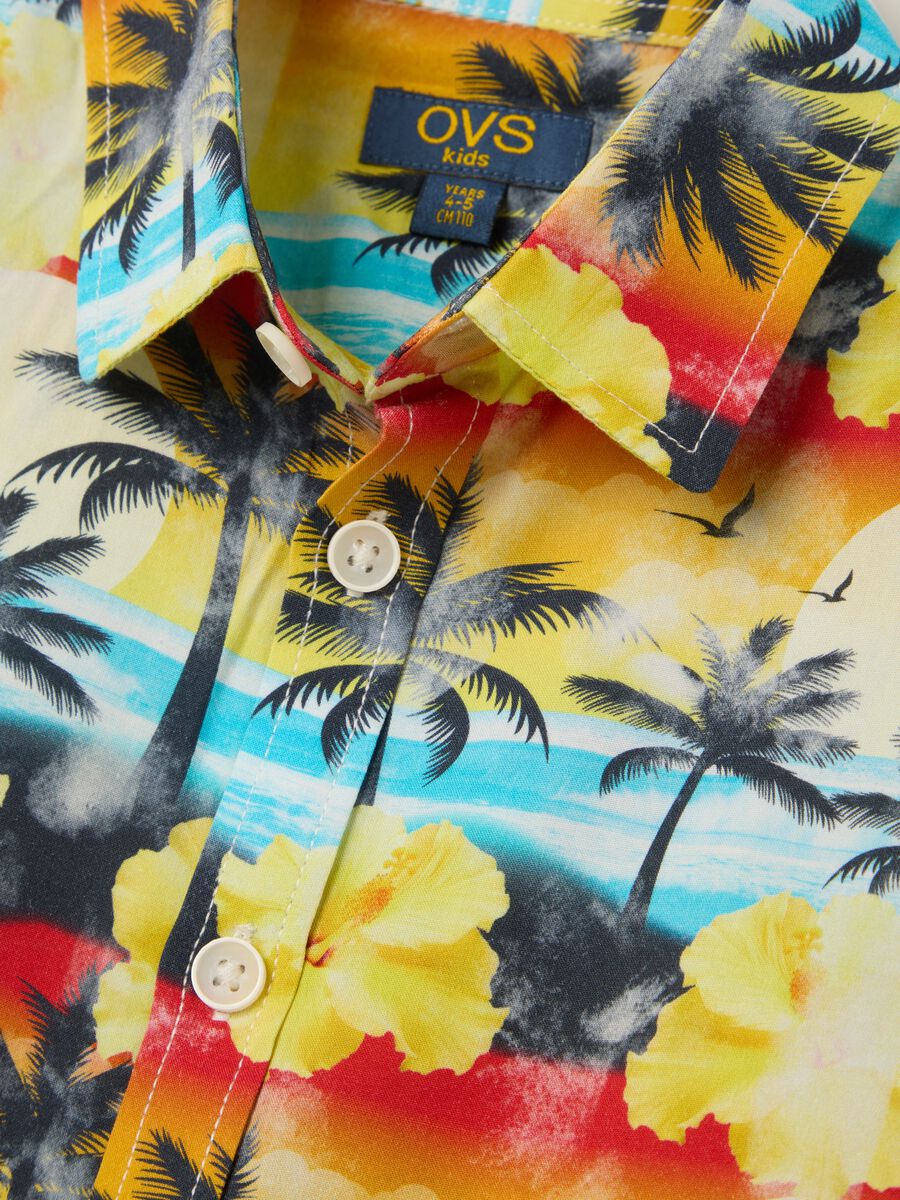 OVS Kids Short Sleeved Tropical Print Viscose Shirt_2