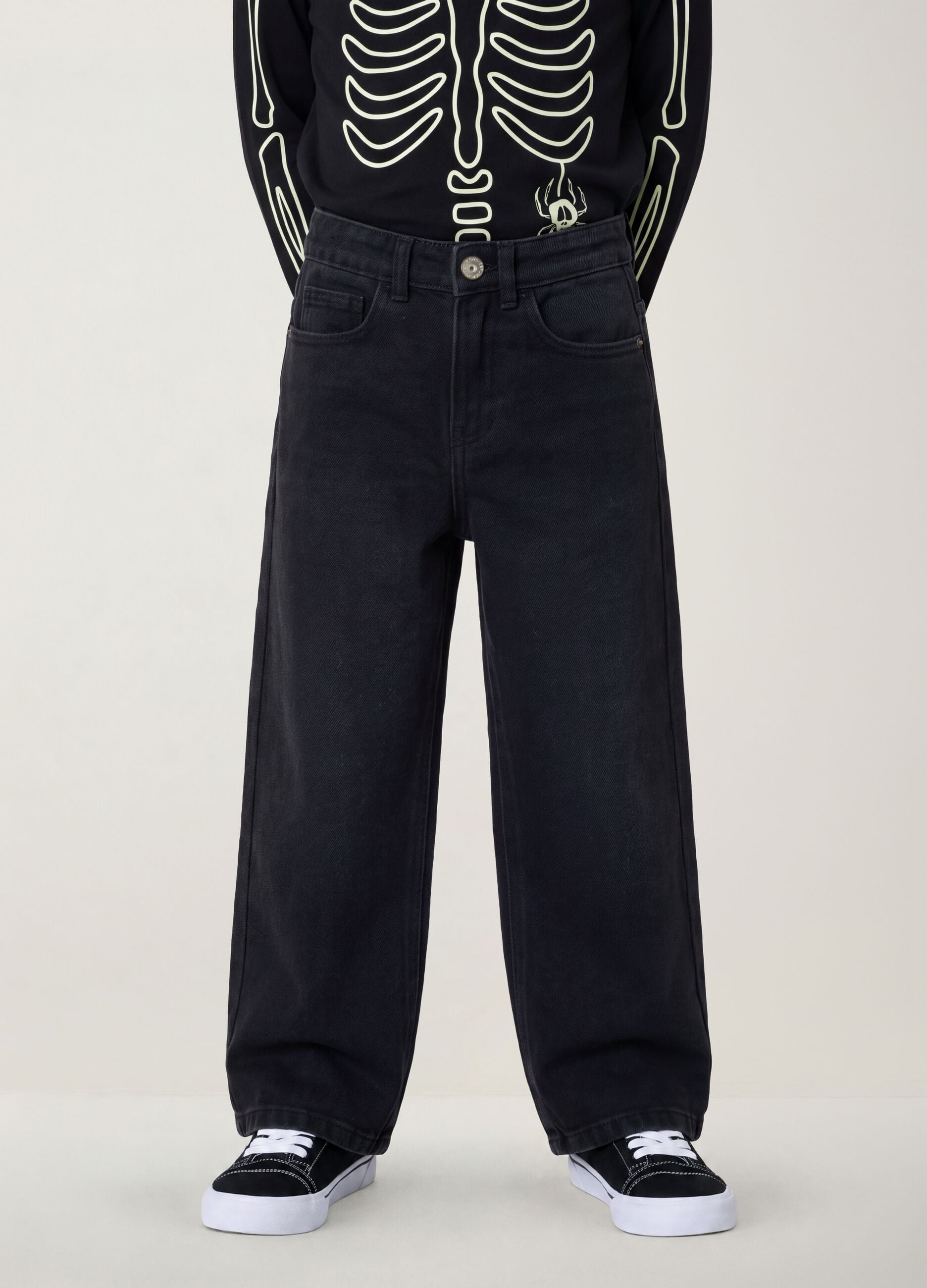 Black wide-leg cotton and viscose blend jeans for boys