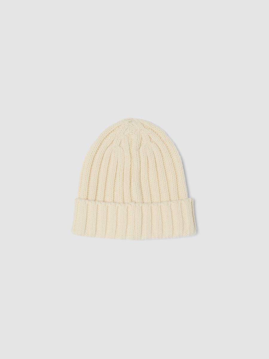 White rib-knit wool-blend beanie with turn-up cuff_1