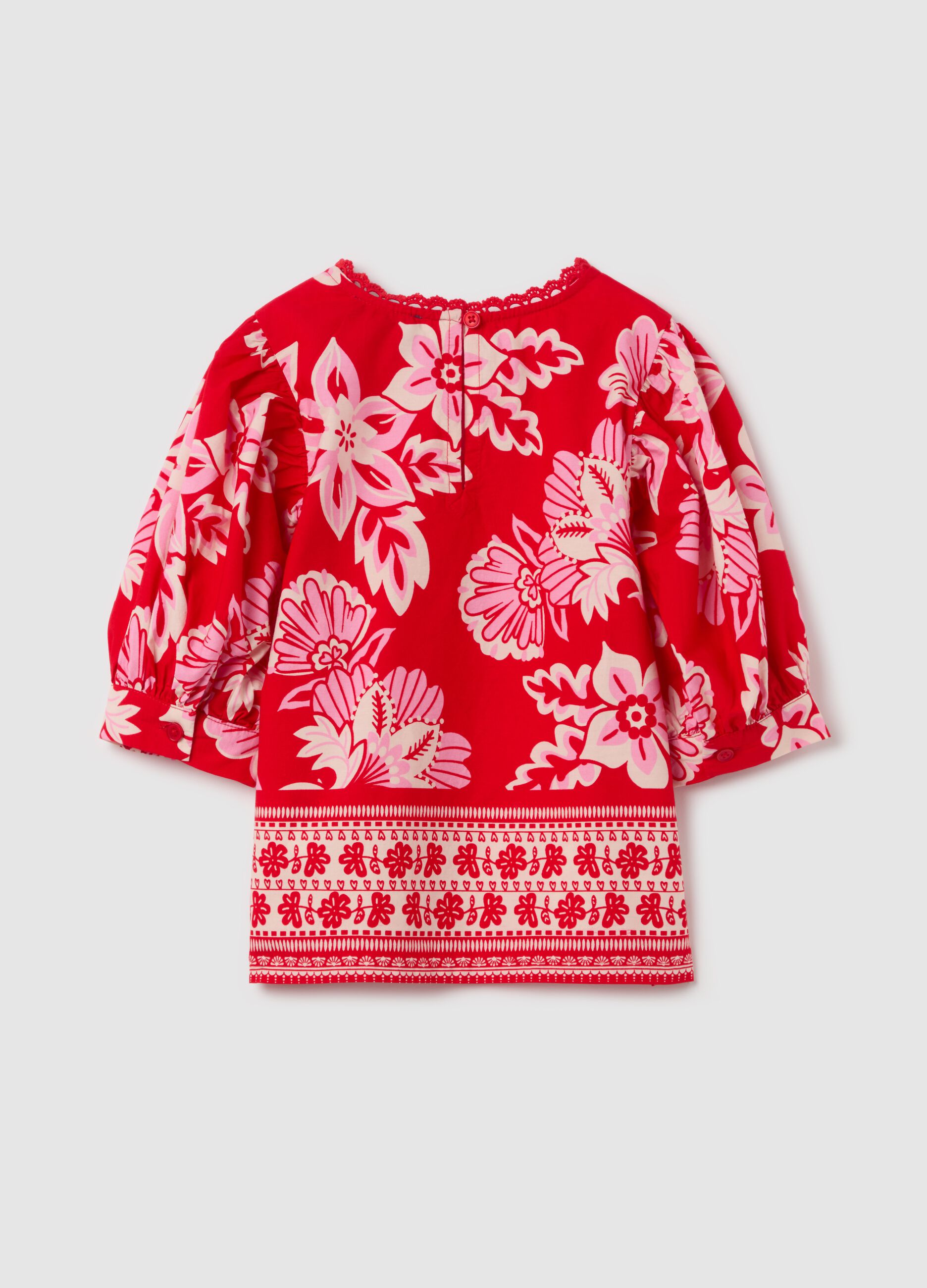Blouse with floral pattern and broderie anglaise details