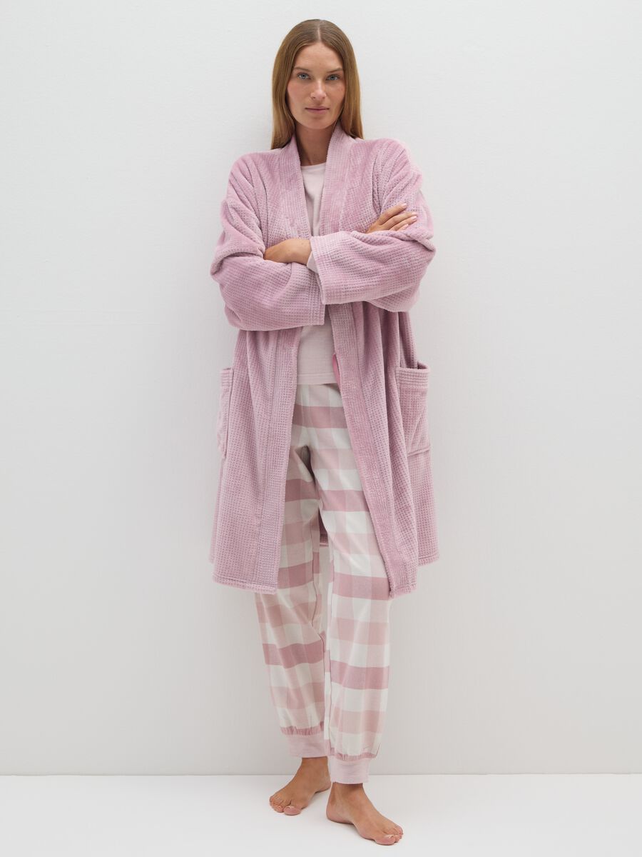 Pink robe with pockets and waist belt_0