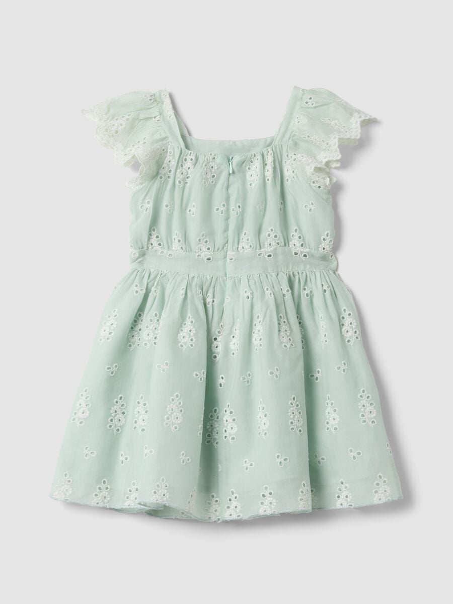 Green broderie anglaise viscose and cotton blend dress for girls, regular fit_1