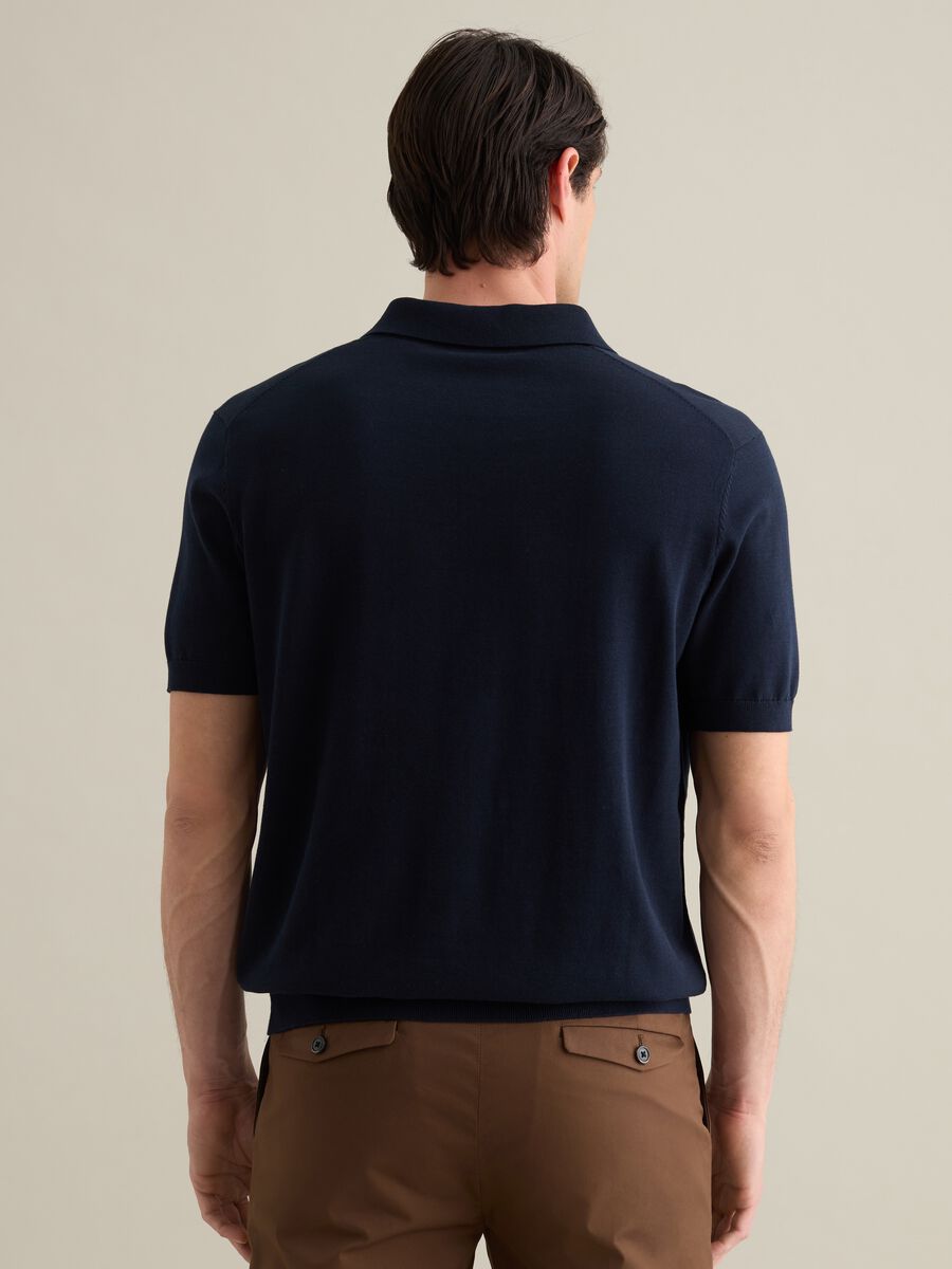Navy blue polo in cotton, silk and linen_3