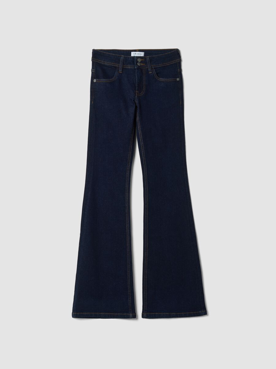Jeans blu flare in cotone elasticizzato_0