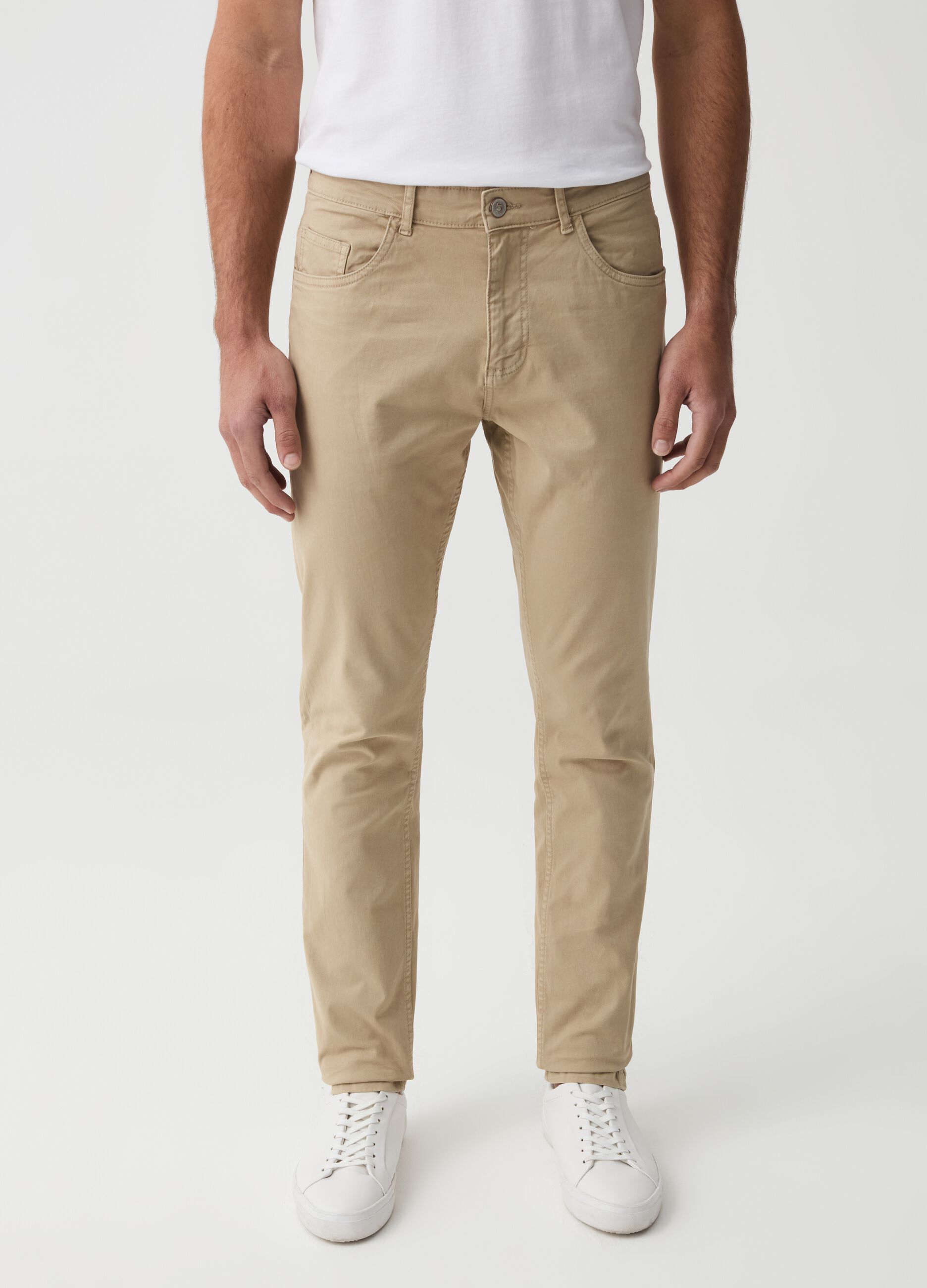 Five-pocket stretch cotton trousers