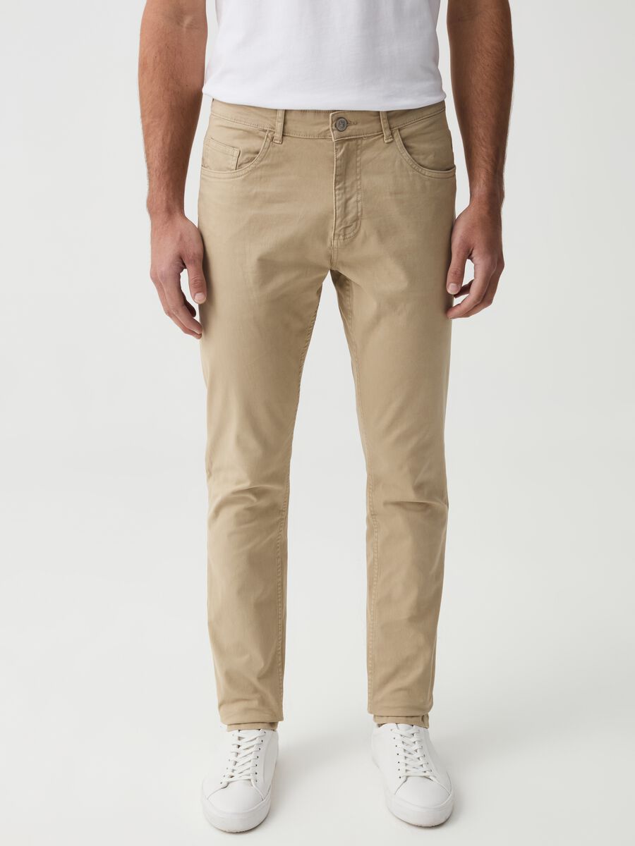 Five-pocket stretch cotton trousers_1