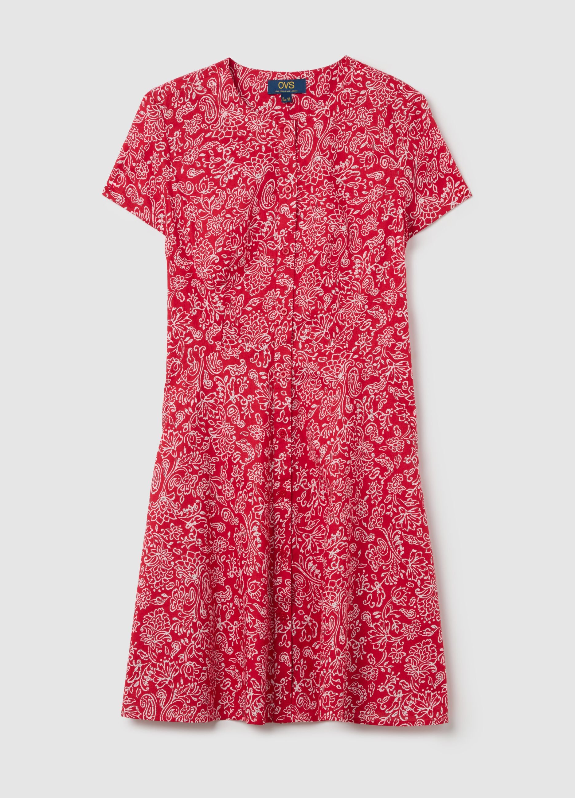 Red cotton dress with floral pattern by Ovs