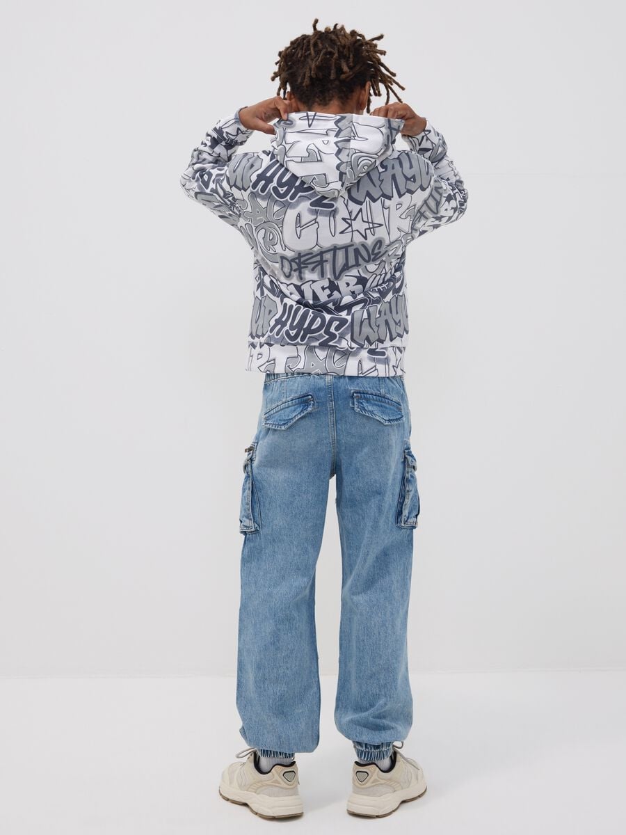 Light blue pure cotton cargo jeans with elasticated waist, relaxed fit_2