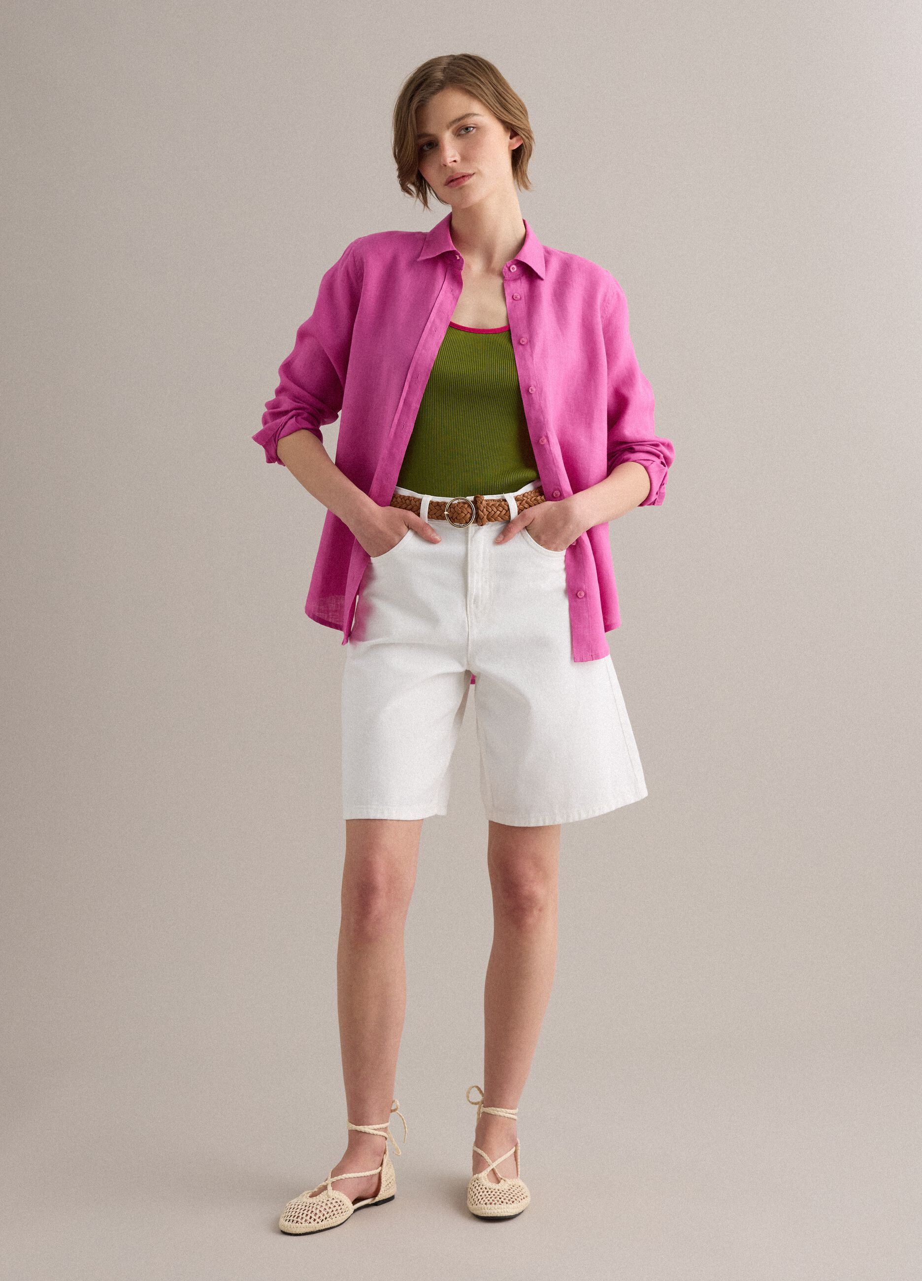 Pink Pure Linen Regular Fit Shirt
