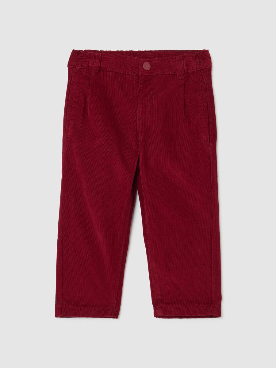 Pantaloni rossi da bambino in puro cotone a coste regular fit_0