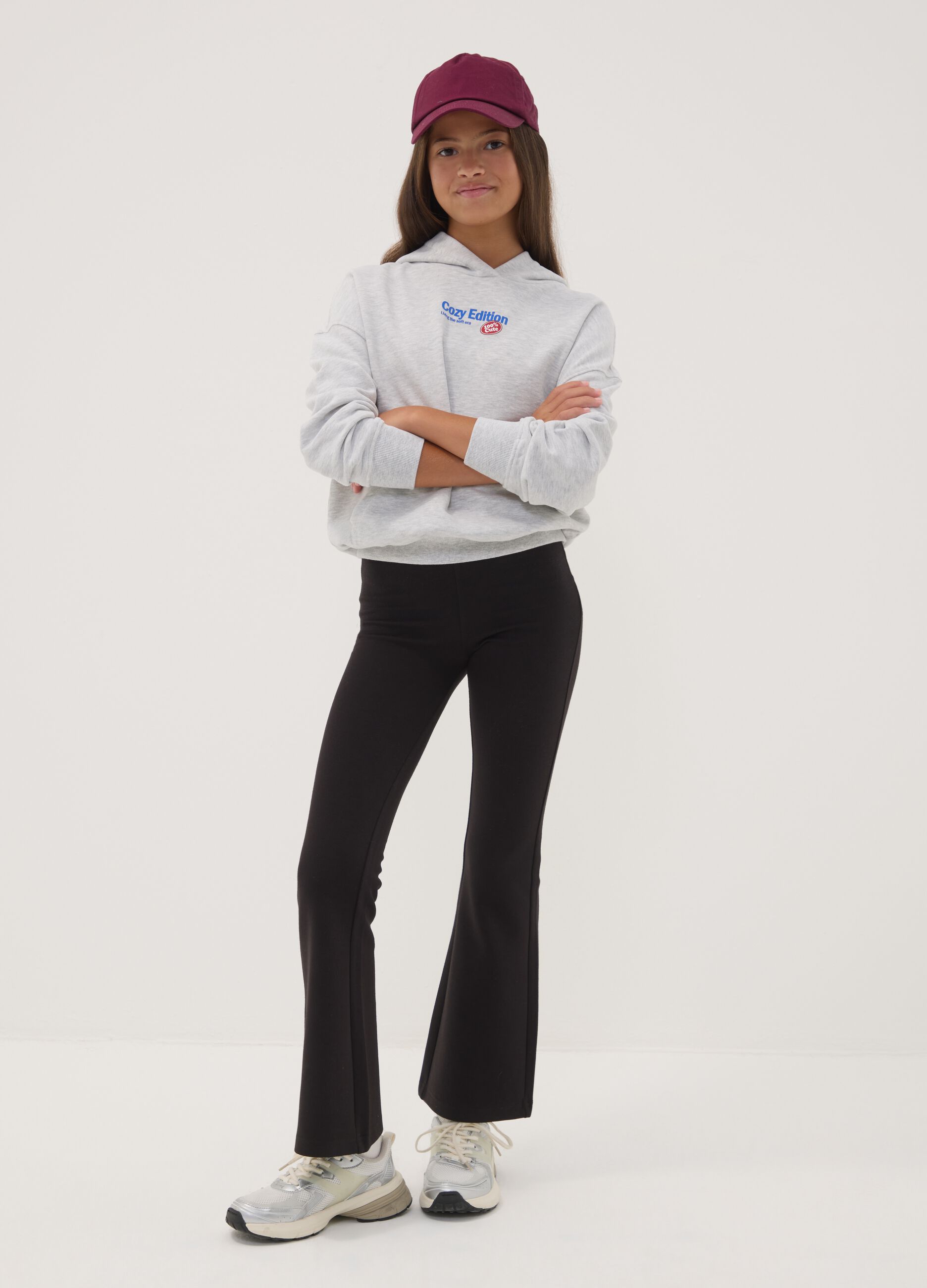 Black flared-fit stretch cotton leggings for girls