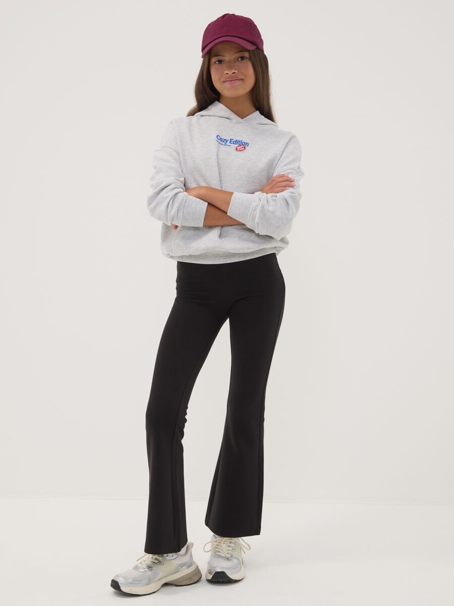 Black flared-fit stretch cotton leggings for girls_0