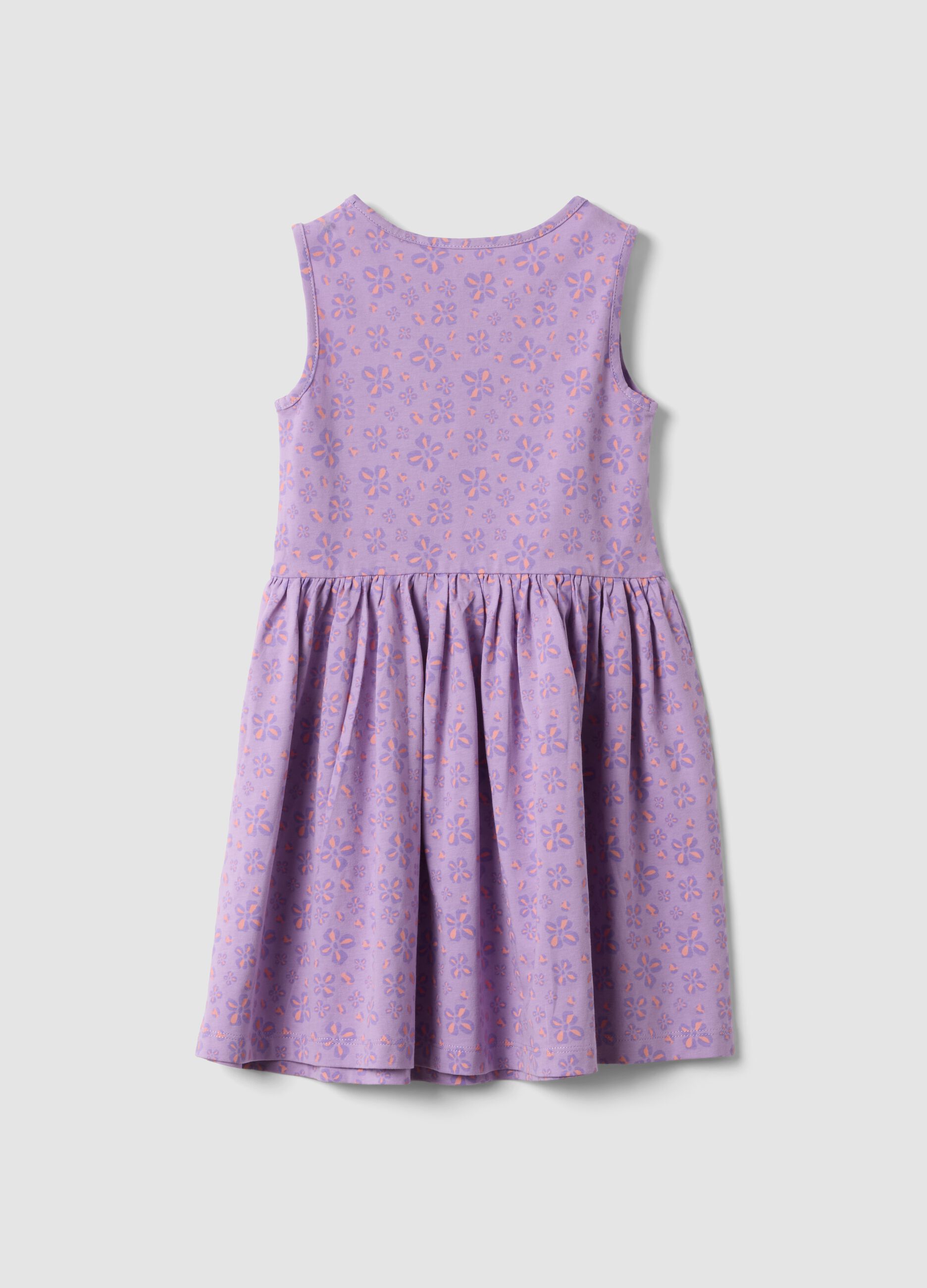 Purple pure cotton dress with floral print