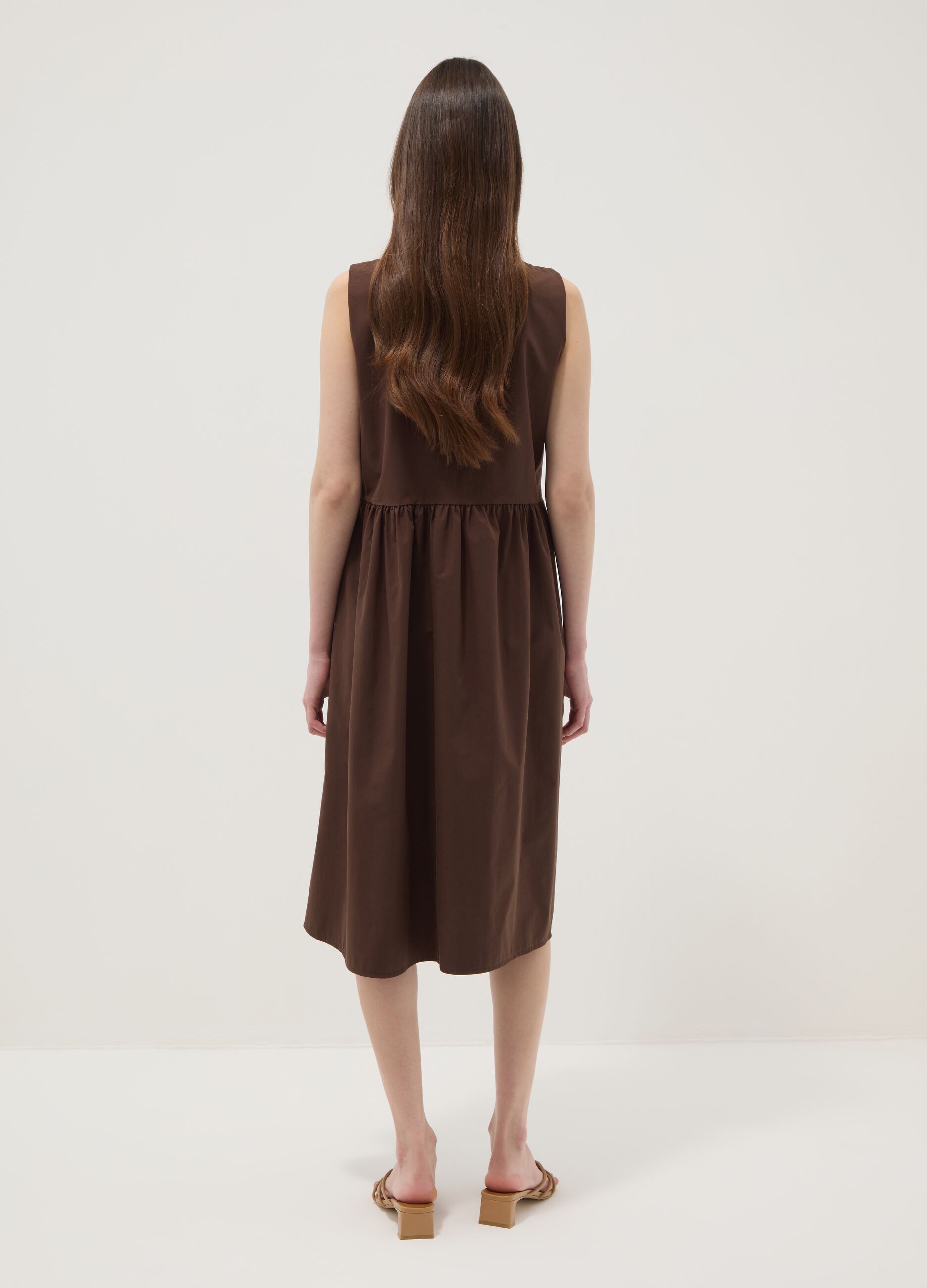 Brown pure cotton midi dress, oversized fit