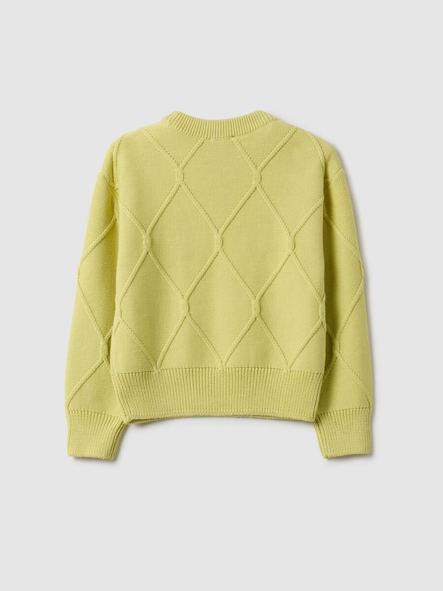 Maglione in puro cotone giallo da bambina regular fit con ricami floreali_1