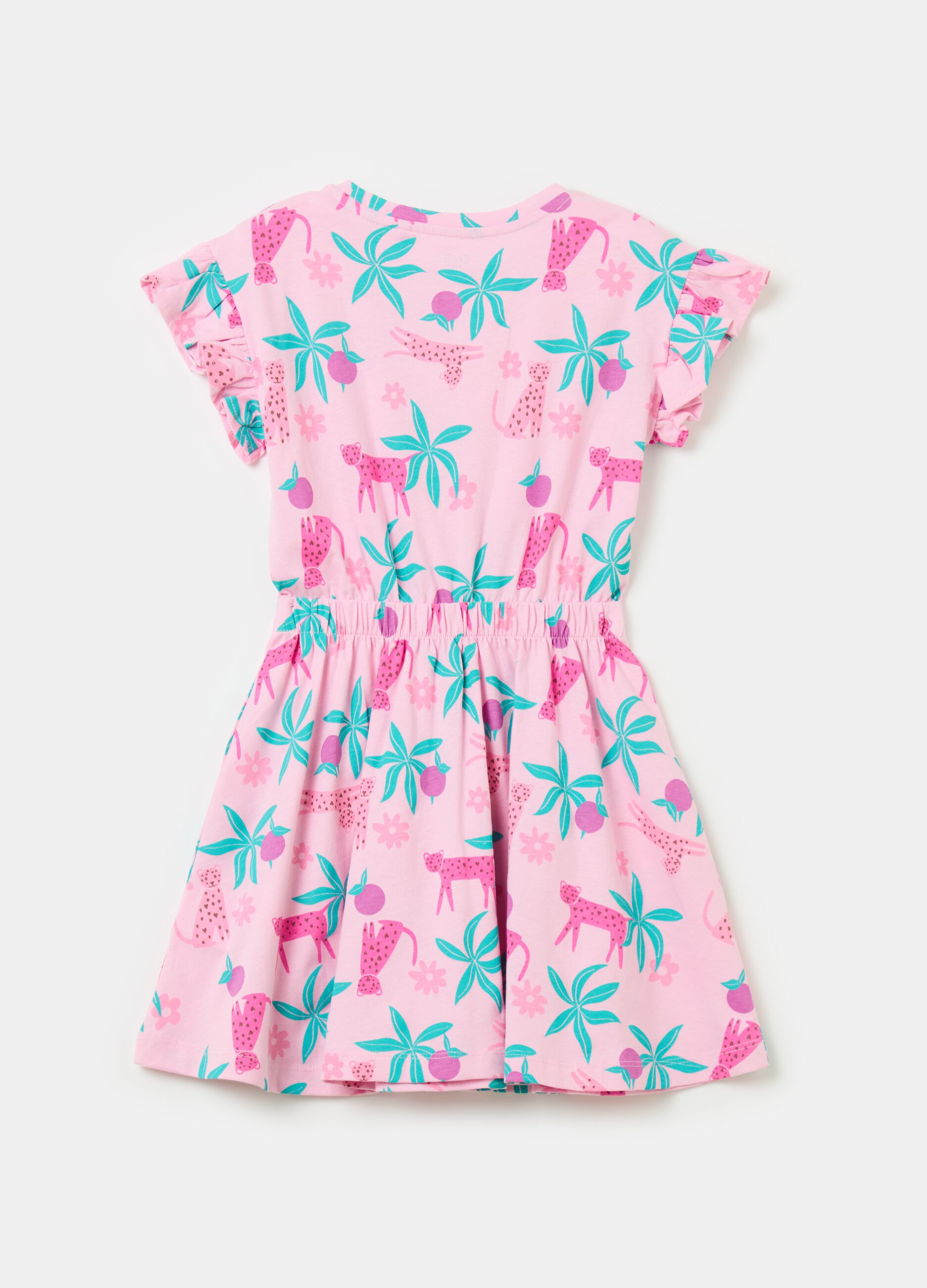 Cotton dress with frills and print