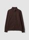 Felpa marrone in misto cotone con girocollo e zip regular fit_0