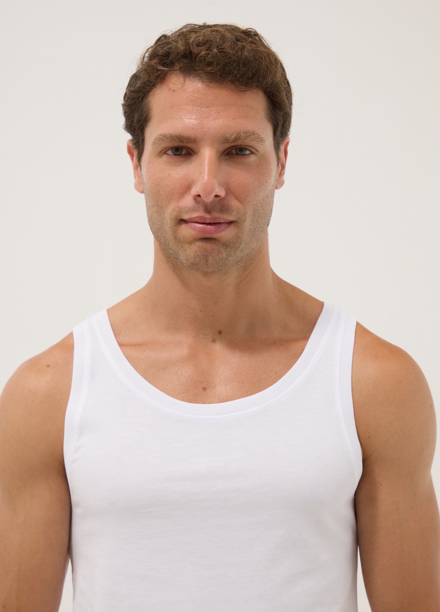 White Supima cotton vest top, regular fit