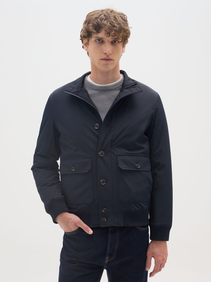 Blue Bomber Jacket with Zip_0