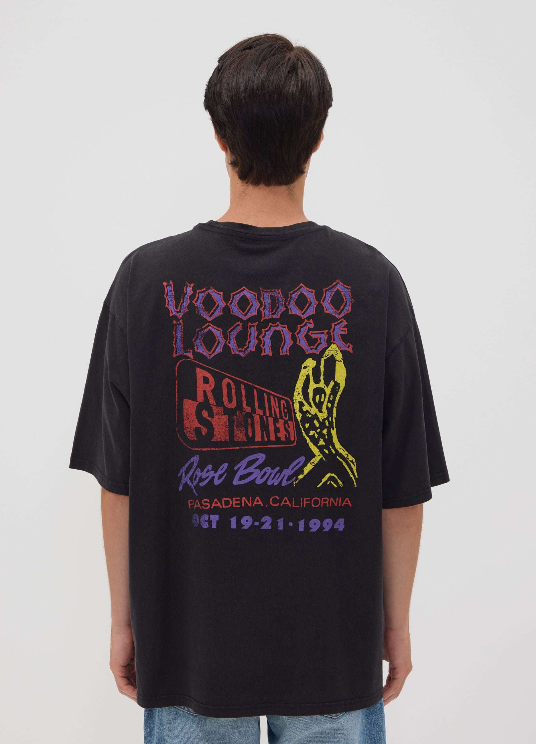 Black pure cotton T-shirt with Rolling Stones print