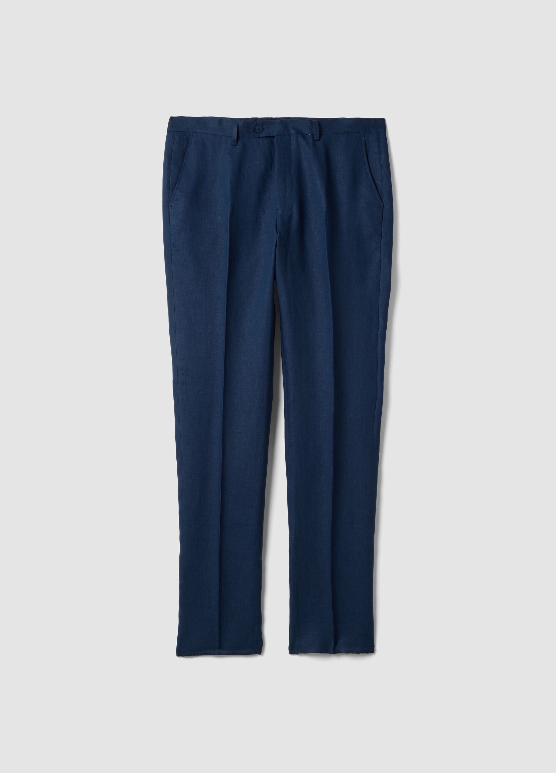 Slim-fit formal trousers in pure blue linen