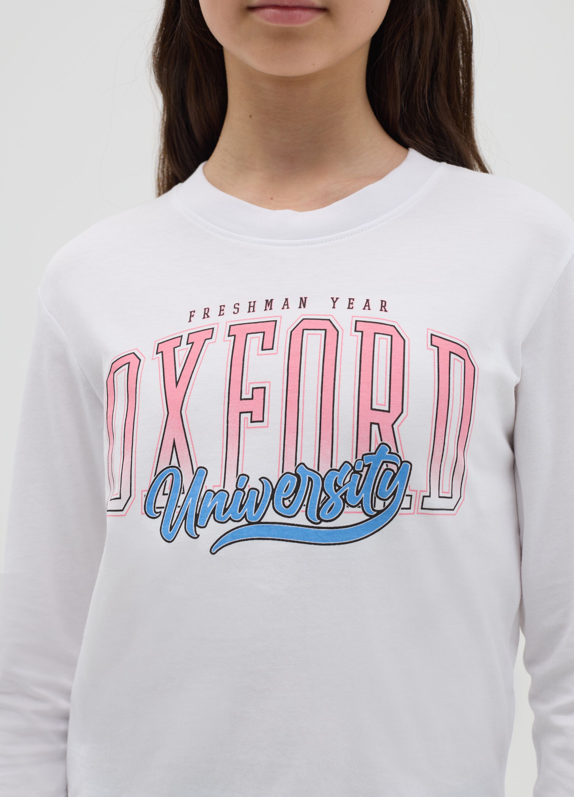 Cotton T-shirt with print and long sleeves
