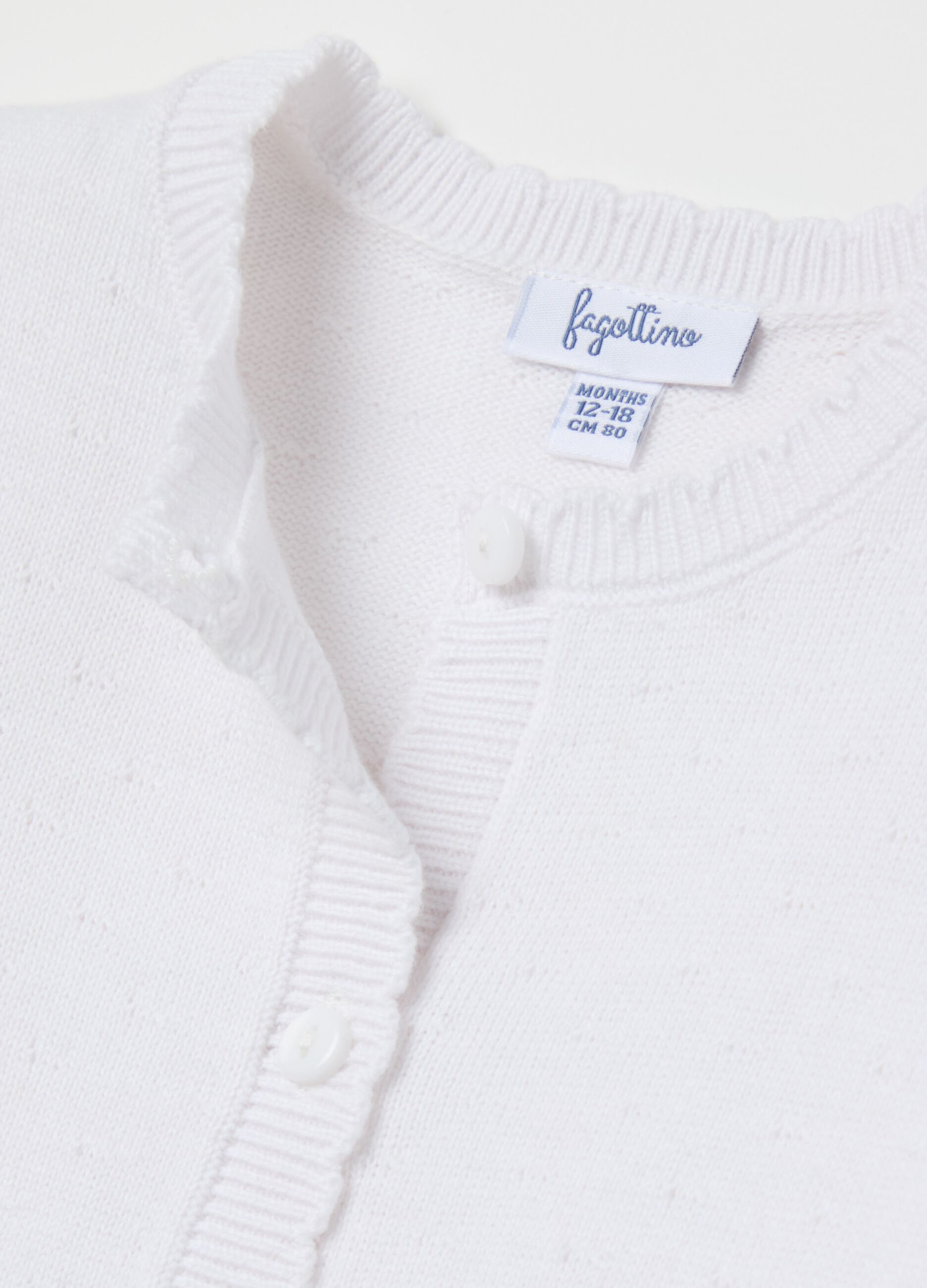 Cotton cardigan with scalloped neck