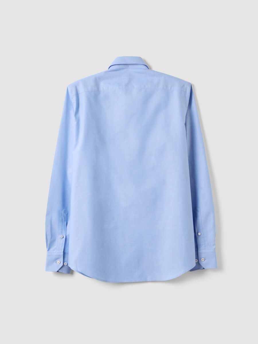 Camicia oxford azzurra in puro cotone con colletto francese slim fit_1
