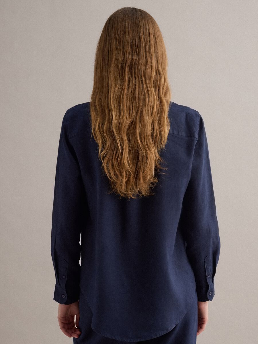 Camicia in puro lino blu regular fit_3
