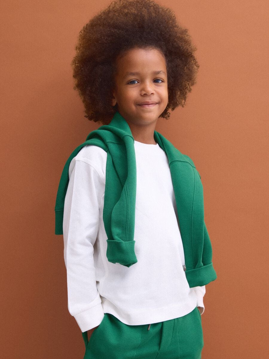 T-shirt bianca in puro cotone girocollo a maniche lunghe per bambino_1