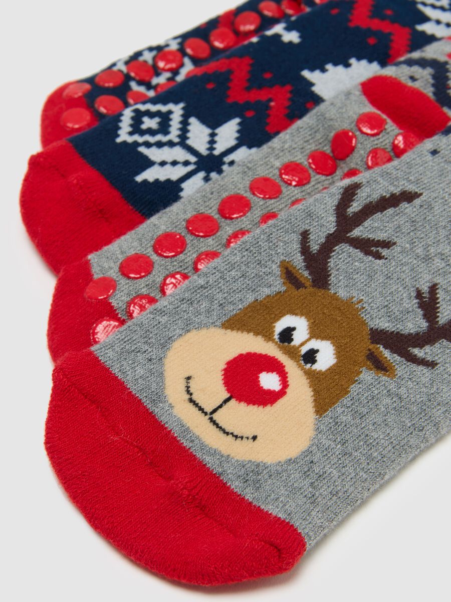 Two-pack children's grey non-slip Christmas socks in cotton blend_2
