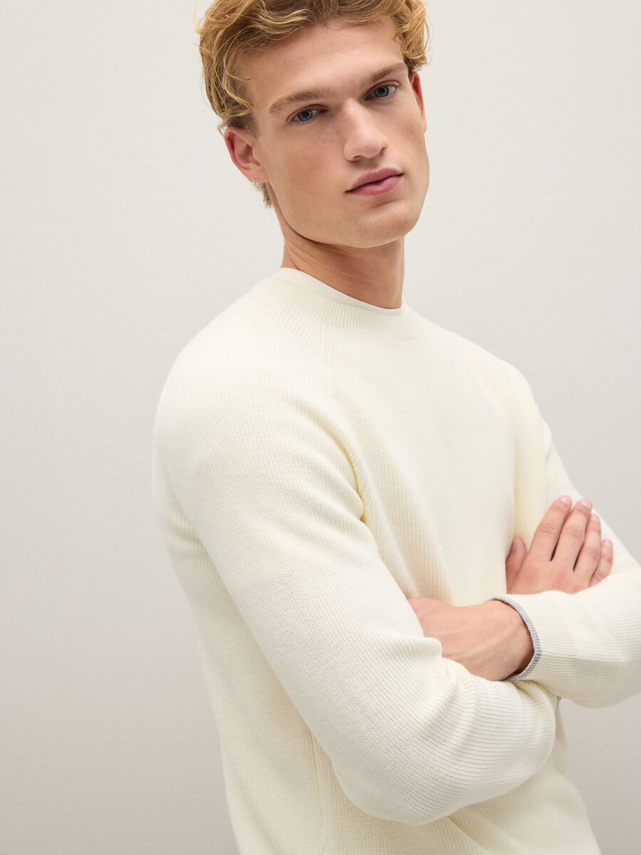 Beige pure cotton sweatshirt regular fit with crew neck_3