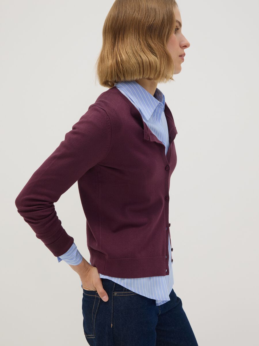 Purple viscose-blend crew-neck cardigan, regular fit_0