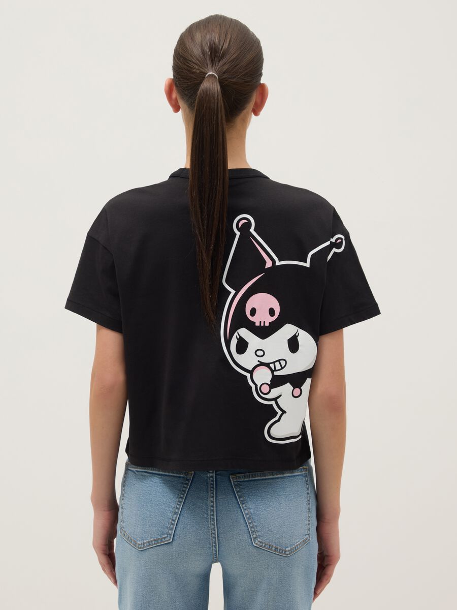 Regular fit black pure cotton T-shirt with Kuromi print and rhinestones_2