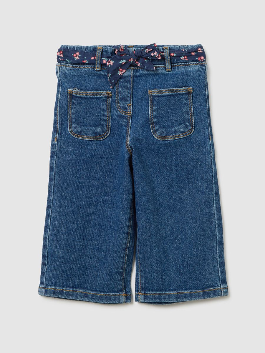 Wide elasticated blue denim trousers for girls_0