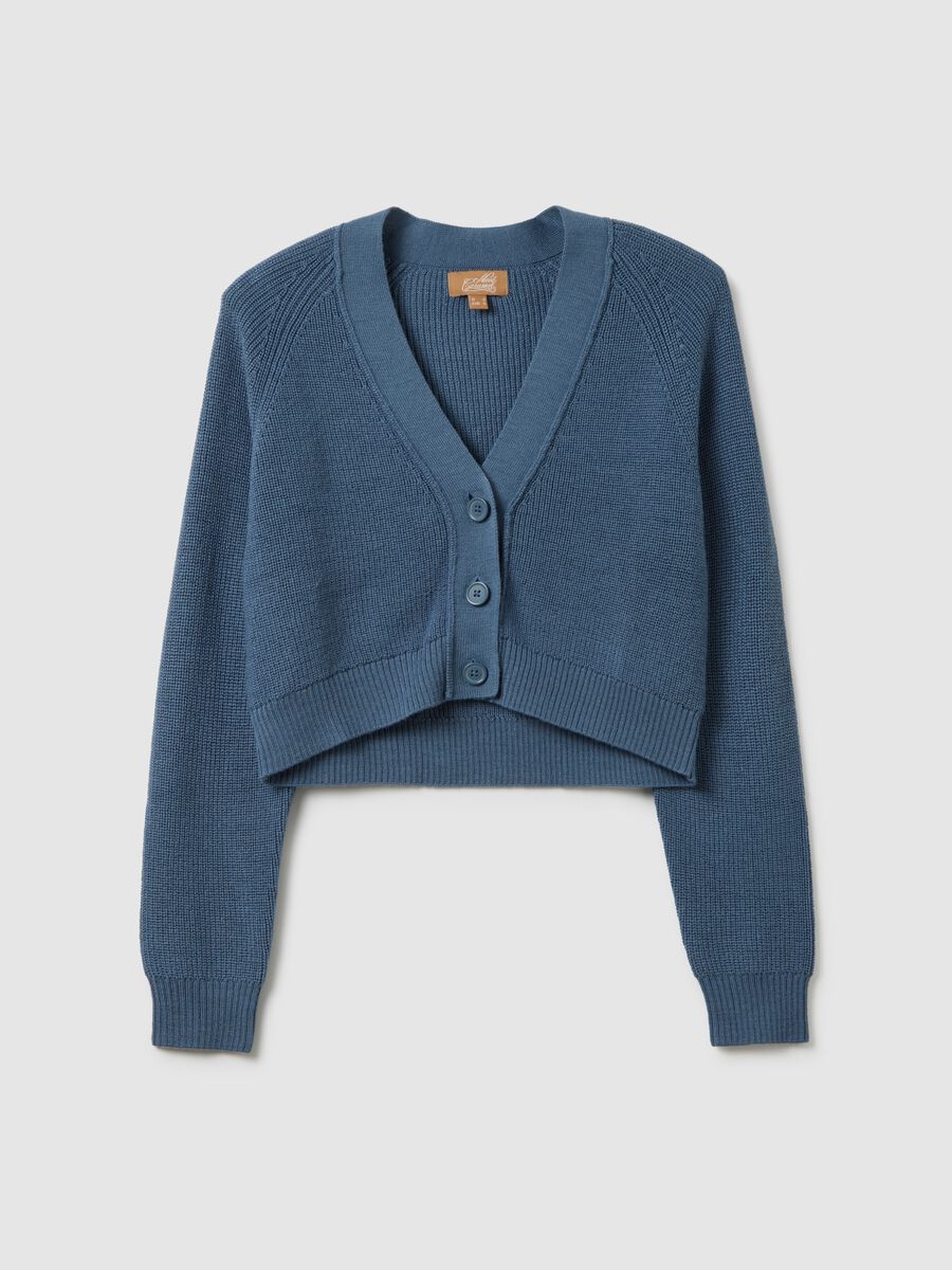 Cardigan premaman in misto lana e merino blu cropped fit _4