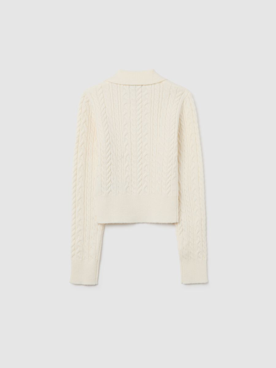 Beige girl's fitted sweater with polo collar_1