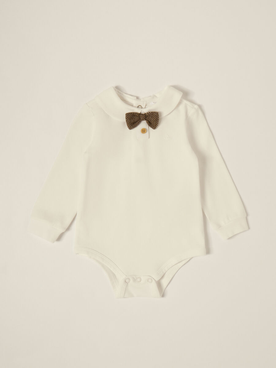 Body bianco con papillon per neonato_0