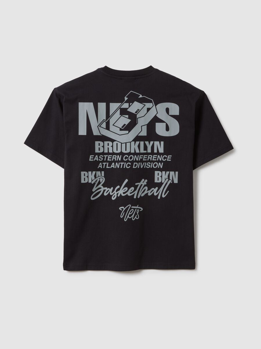 Children's black pure cotton over-fit T-shirt with Brooklyn Nets logo_4